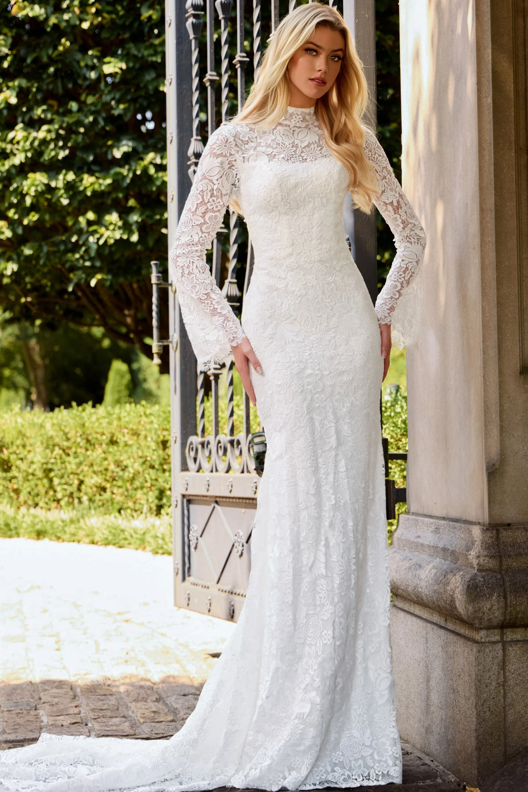 jovani white lace dress Straight Neckline White Glitter Lace Dress JB24563