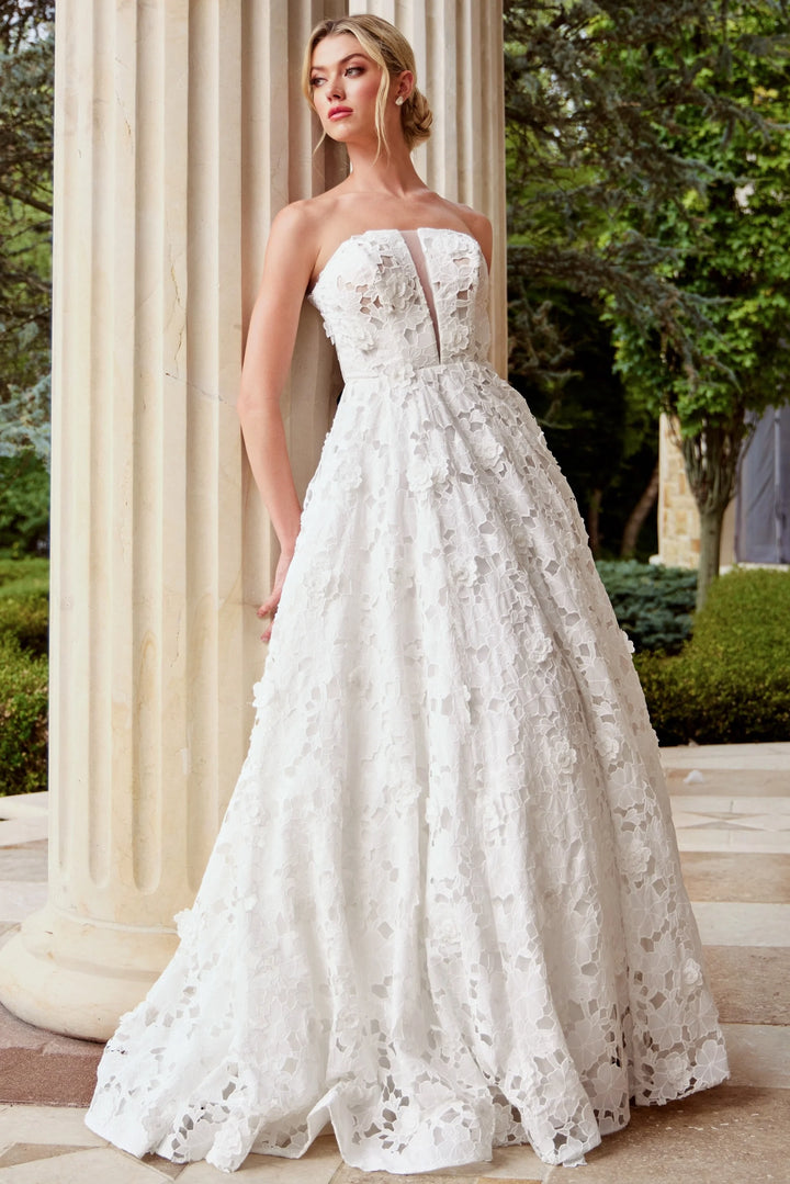 Jovani JB45912 Lace Ball Gown Wedding Dress With Floral Appliqués