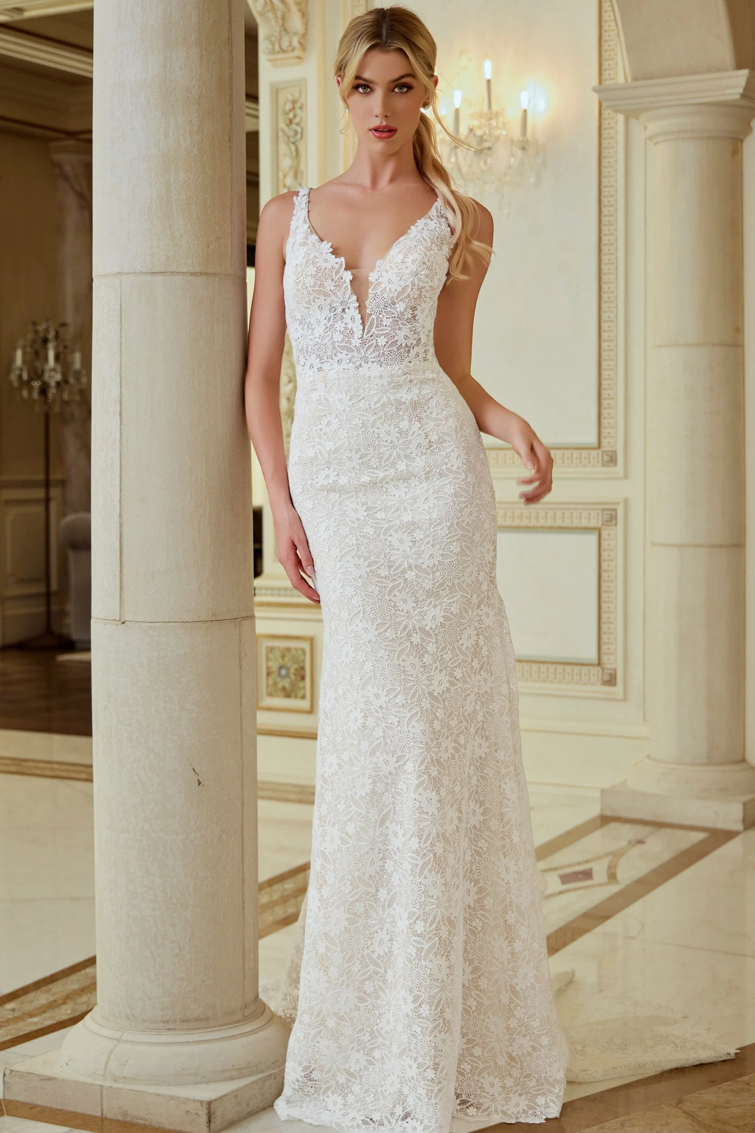 jovani lace wedding dress Jovani JB03864 Ivory Lace Wedding Dress