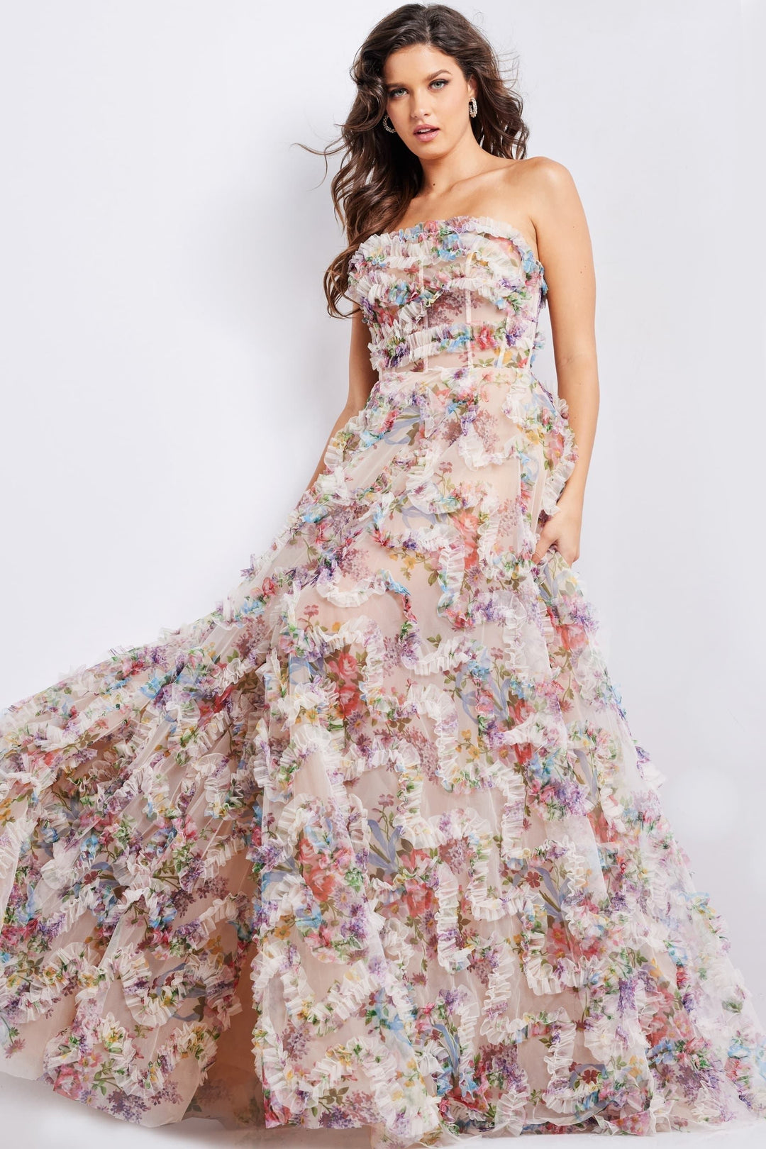 jovani maxi dresses Jovani 39420 Chiffon Sleeveless V-neck Cut Out Maxi Dress