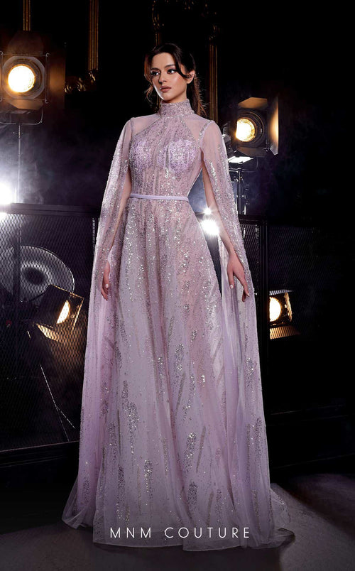MNM Couture K3975 Cape Sleeve A-Line Evening Gown