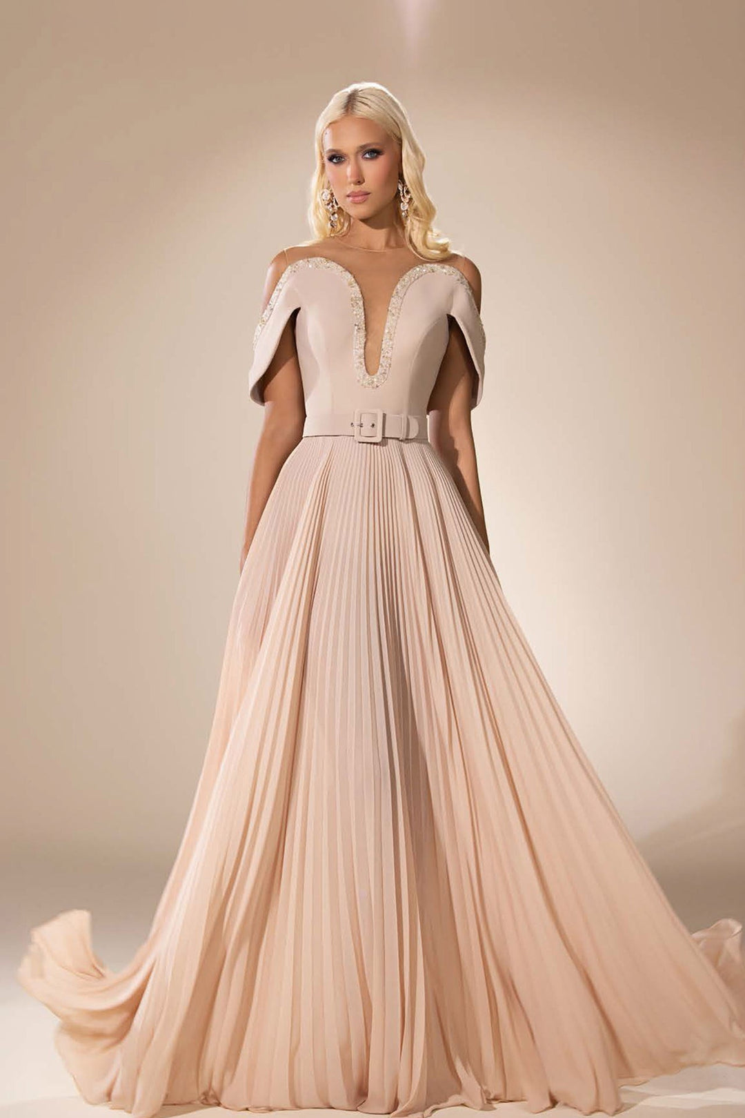 A-Line Dress with Off-the-Shoulder Neckline - FOSTANI.com