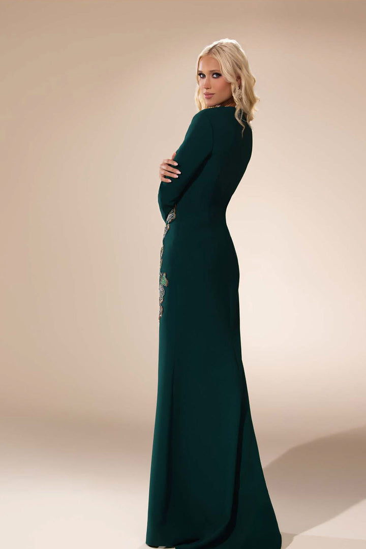One-Sleeve Crystal-Embellished Column Dress - FOSTANI.com