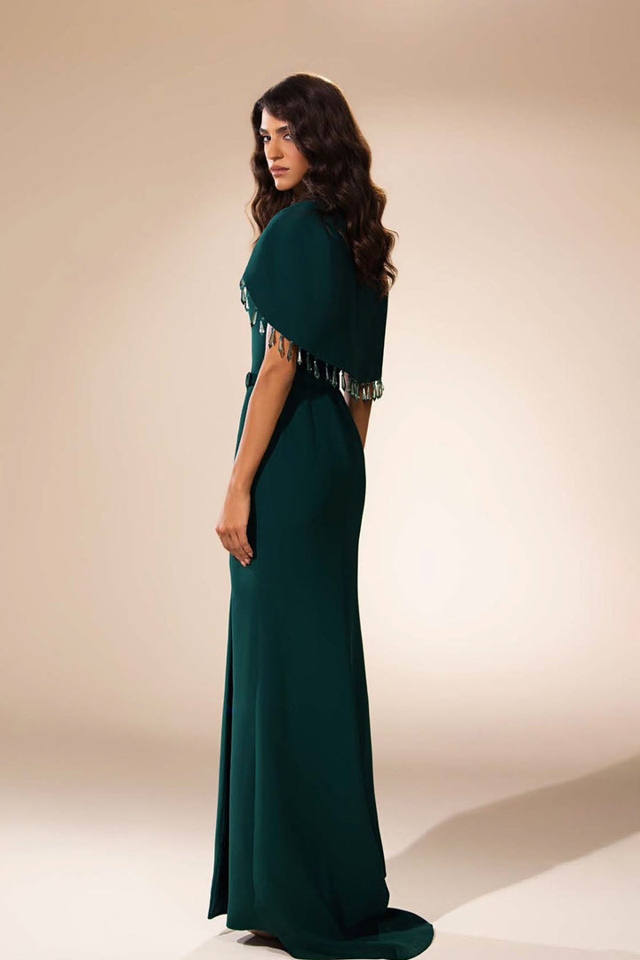 Fitted Bodice Dress with Slit and Subtle Back Hem - FOSTANI.com
