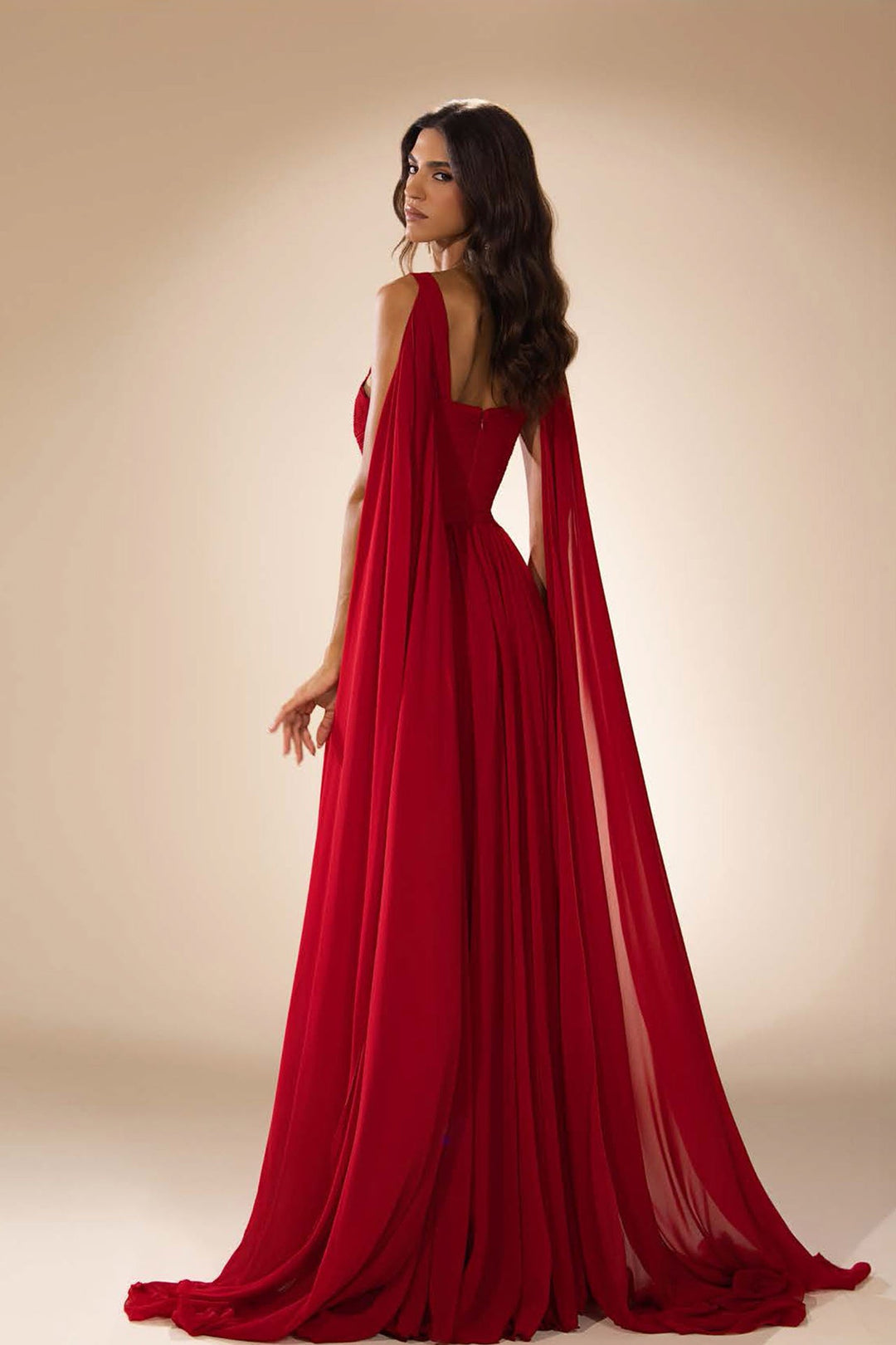 Flowing Script Skirt with High-Slit Cape Dress - FOSTANI.com