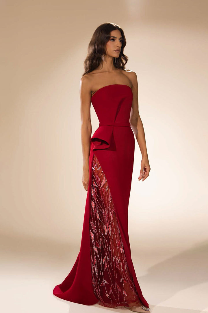 Straight-Line with Fitted Bodice Sheer Panel Dress - FOSTANI.com