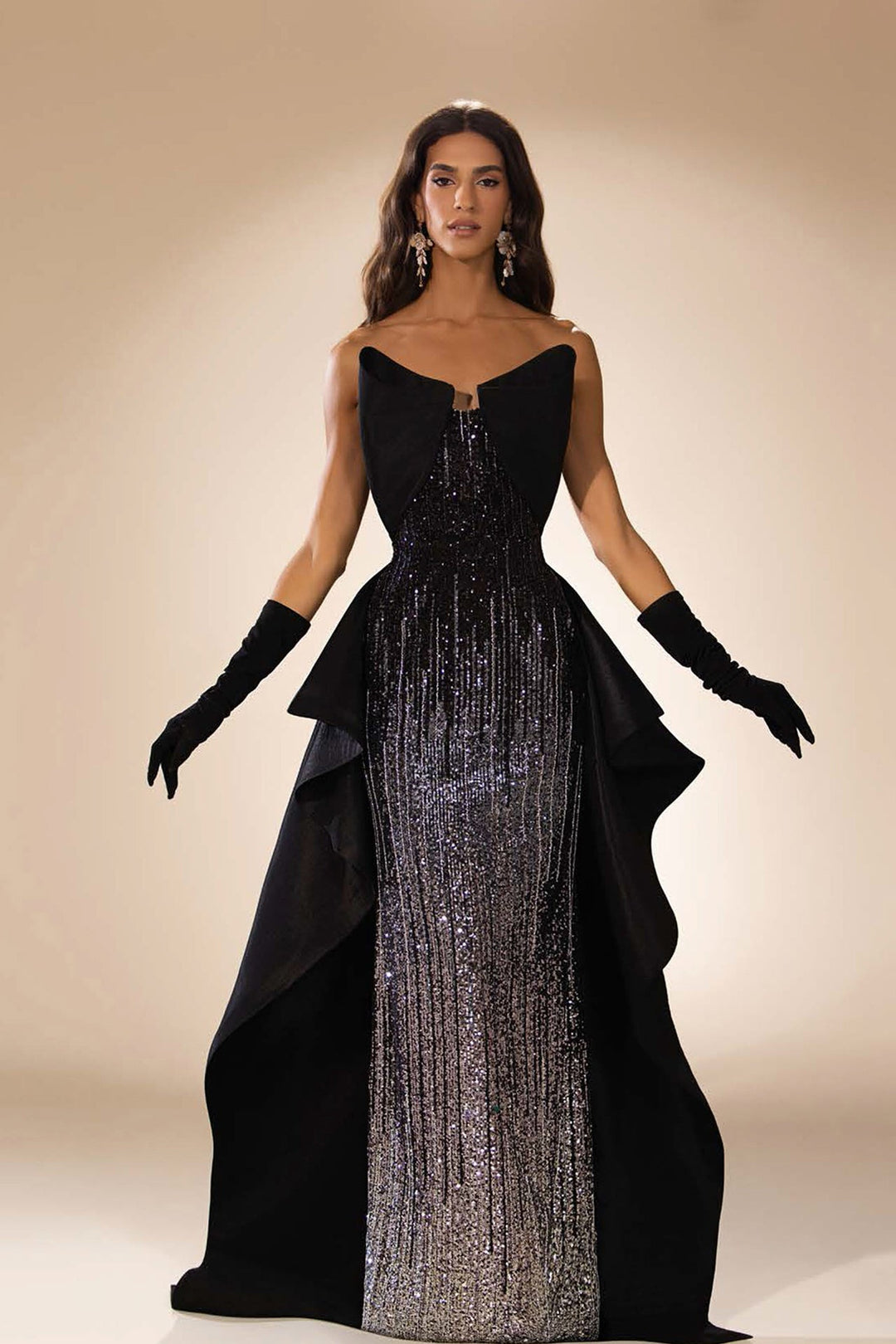 fitted column dress Lady Black Tie - A1484 - Meadow Lark Fitted Column Dress With Scarf - Andrea & Leo
