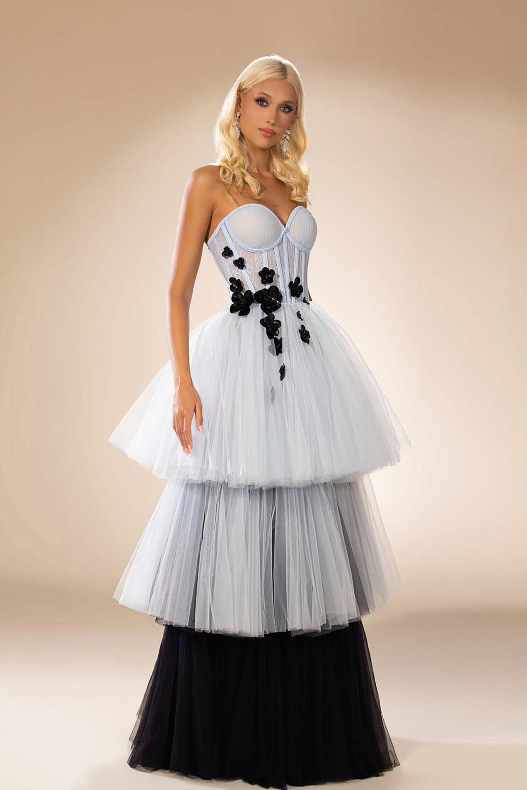 Tulle A-Line Strapless Dress with Tiered Skirts - FOSTANI.com