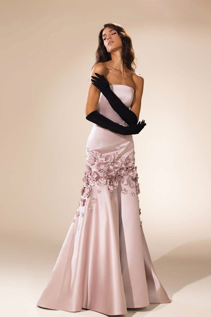 Strapless 3D Floral Appliqué Mermaid Dress - FOSTANI.com