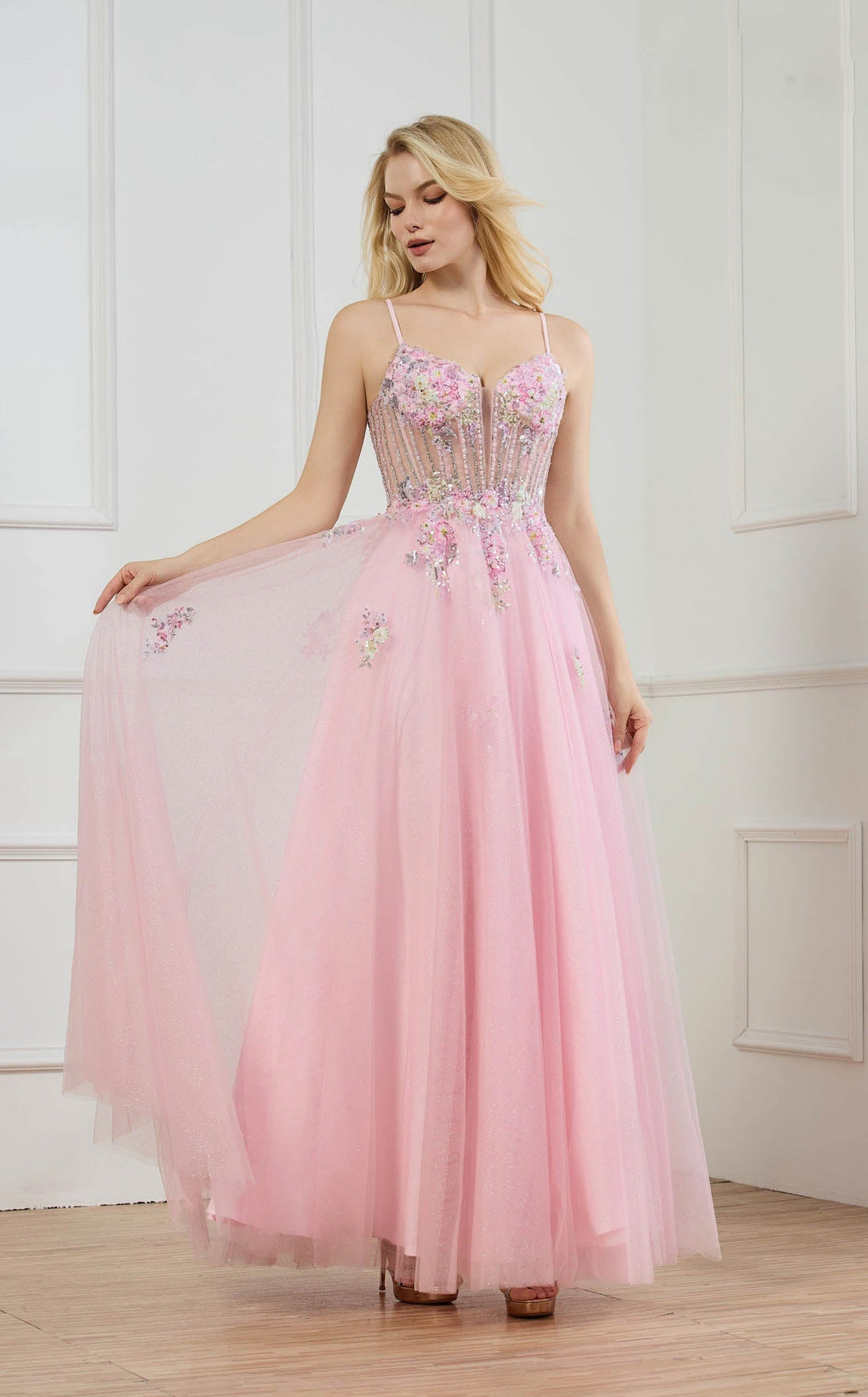 Lucci Lu 1437 Glittering Tulle Dress Pink / 10