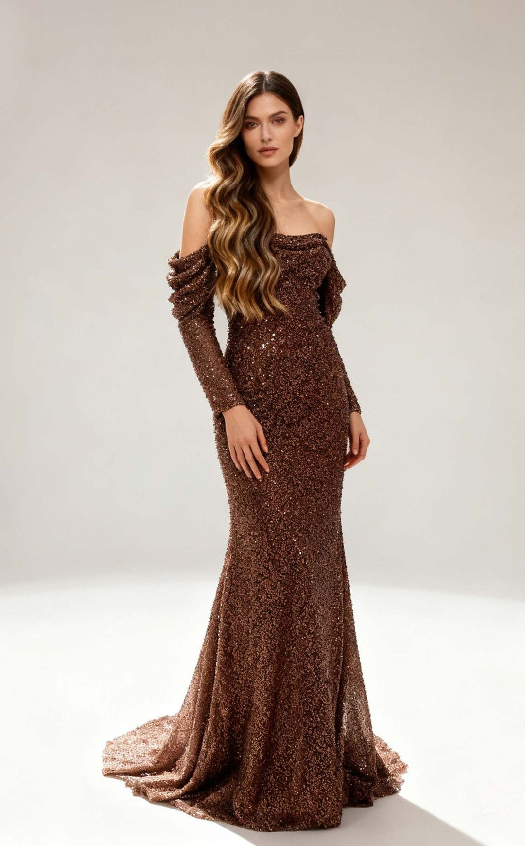 lucci lu bridesmaid dresses Lucci Lu 6060 Off-the-Shoulder Long Sleeve Mother of the Bride Dress