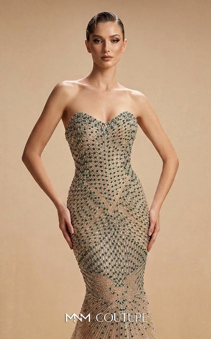 MNM Couture M1322 Strapless Sweetheart Beaded Mermaid Evening Gown