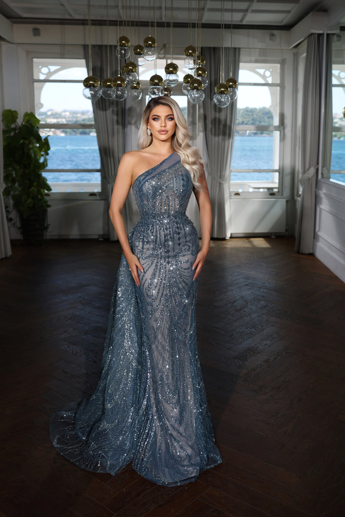 MODESSA COUTURE M22407 DRESS Gray Blue / 10