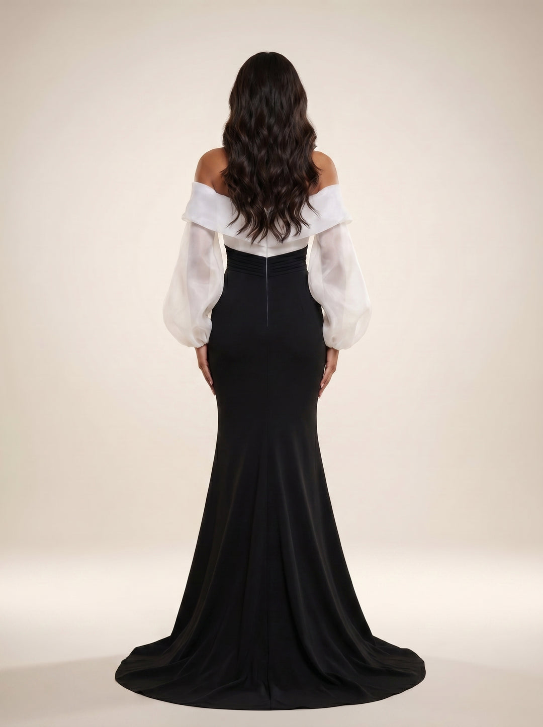 Modessa Couture M26703 Off-the-Shoulder Bishop Sleeve Slit Evening Dress - FOSTANI.com