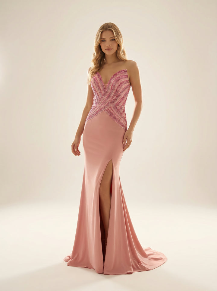 Modessa Couture M26726 Strapless Plunging Sleeveless Structured Dress