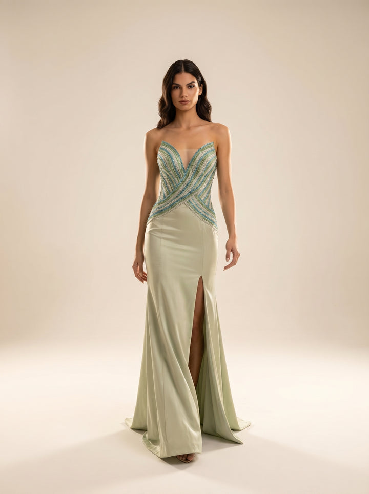 Modessa Couture M26726 Strapless Plunging Sleeveless Structured Dress
