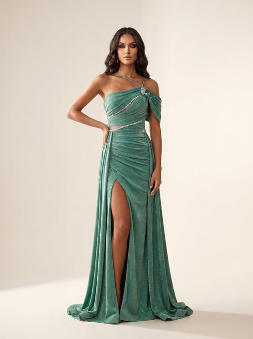Modessa Couture MO26728 Asymmetric Draped High Slit Prom Dress