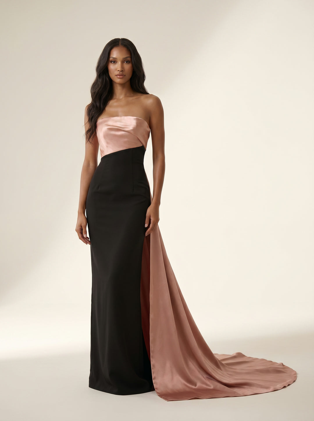asymmetrical satin dress with side slits Asymmetrical Draped Detail Side Slit Dresses
