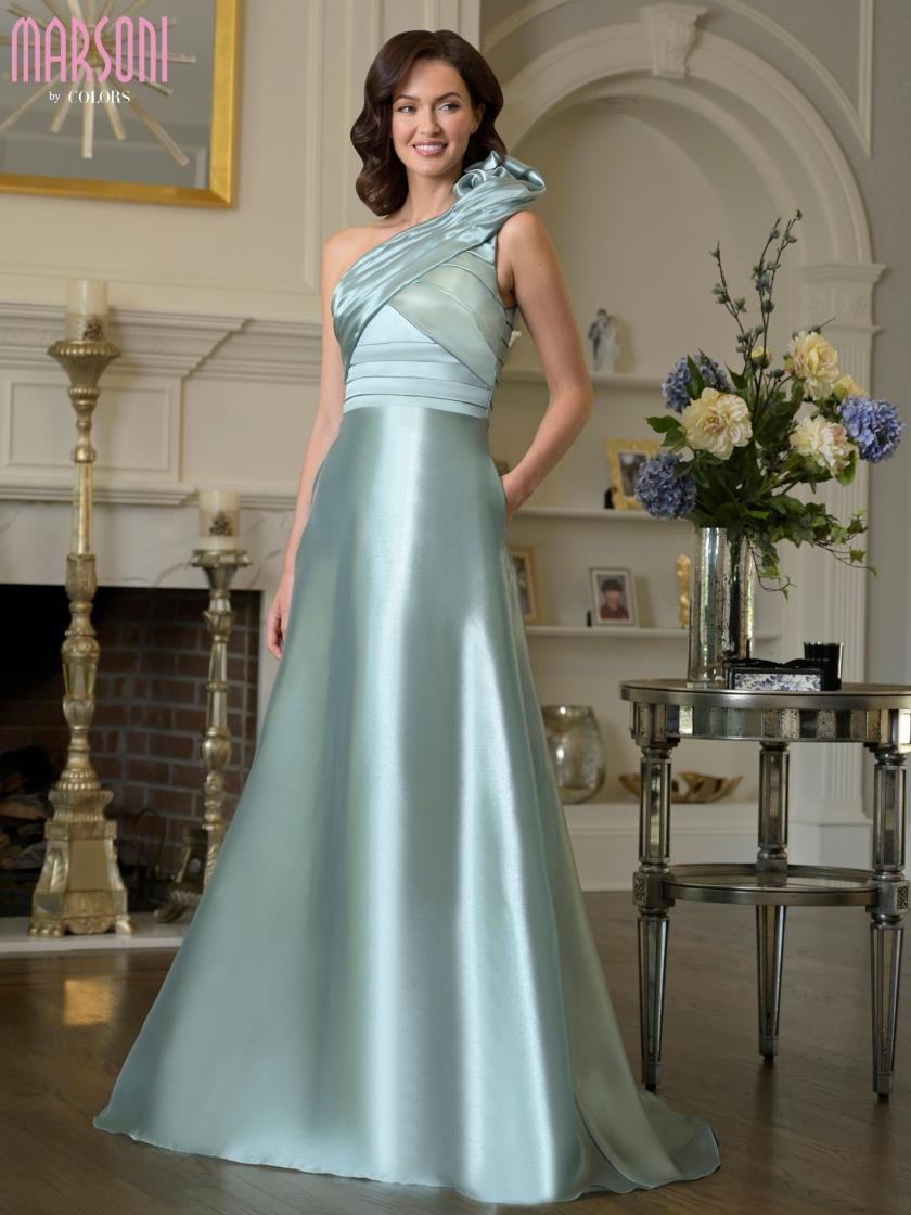 MARSONI M331 Asymmetrical One-Shoulder A-Line Mother of the Bride Dress SAGE / 14