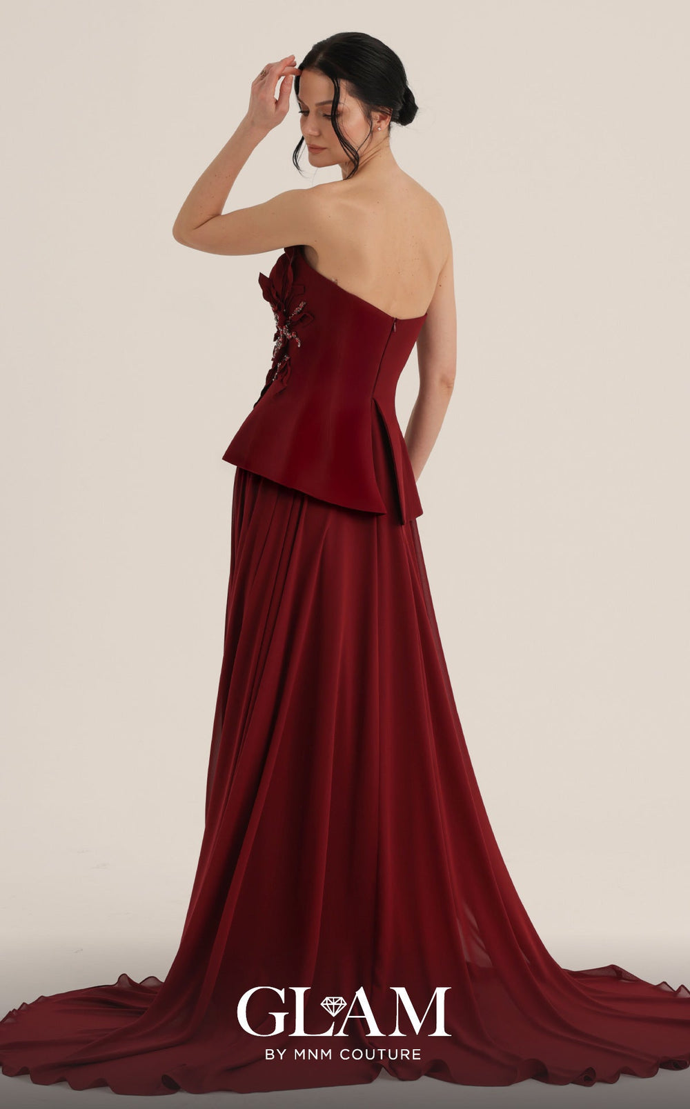 MNM Couture Style O07815: Crepe Corset and Chiffon A-Line Gown with Floral Embellishments - FOSTANI.com