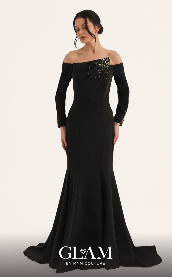 MNM Couture Style O07822: Elegant Crepe Fitted Mermaid Gown with Asymmetric Embellishment - FOSTANI.com