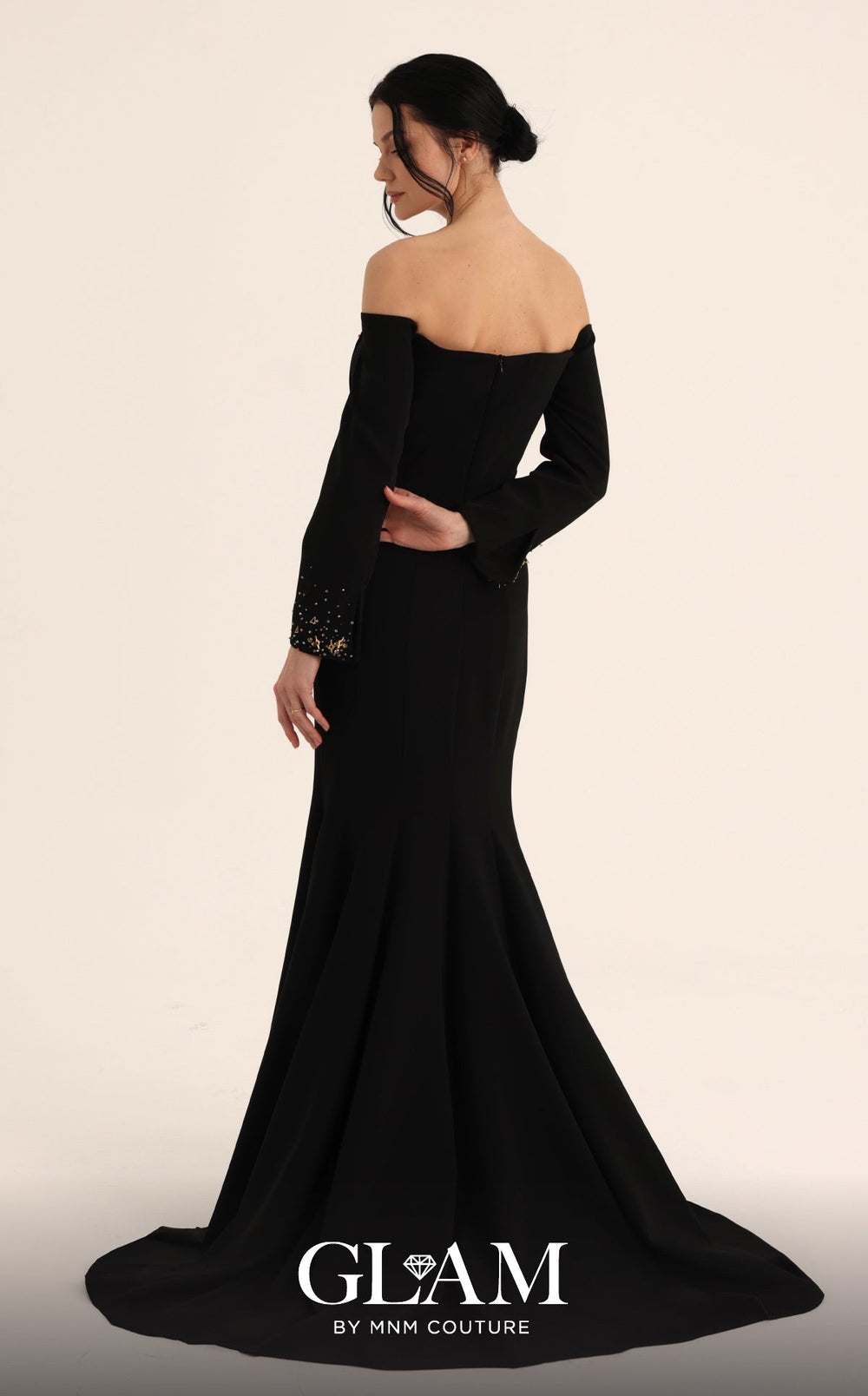 MNM Couture Style O07822: Elegant Crepe Fitted Mermaid Gown with Asymmetric Embellishment - FOSTANI.com