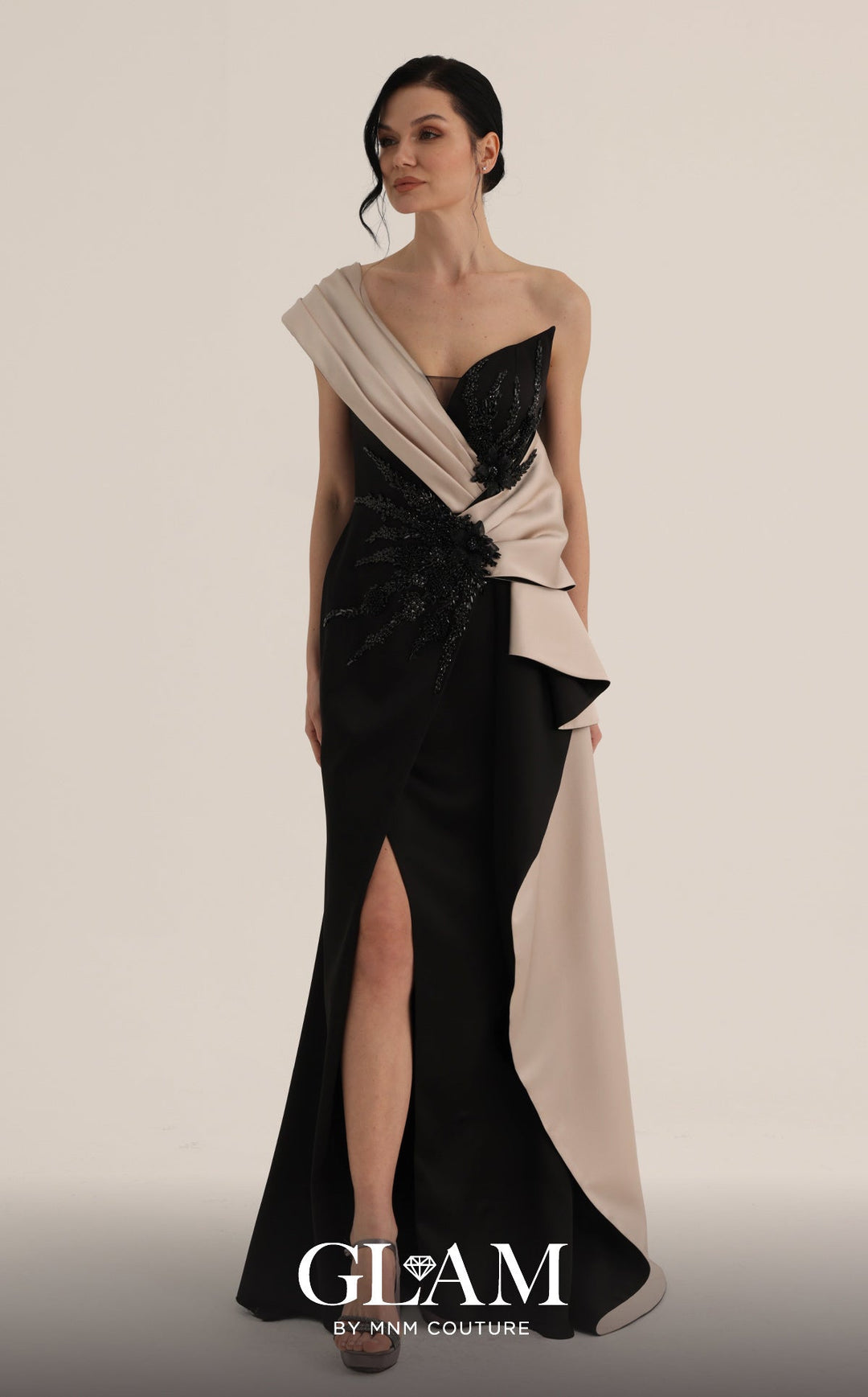 MNM Couture O07853 Sweetheart Sleeveless Modified A-Line Couture Dress BLACK/BEIGE / 20
