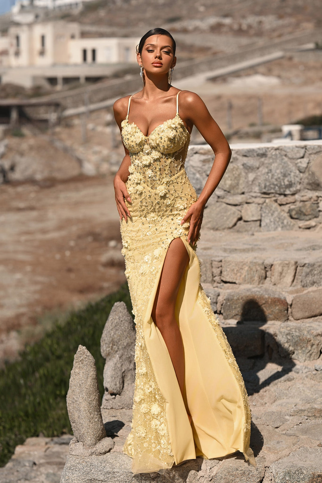 portia and scarlett ps 24402 sharkbite slit strapless corset dress PS26223CL Women's Formal Evening & Wedding Guest - Black Designed for both photo PS25294 8 / Yellow