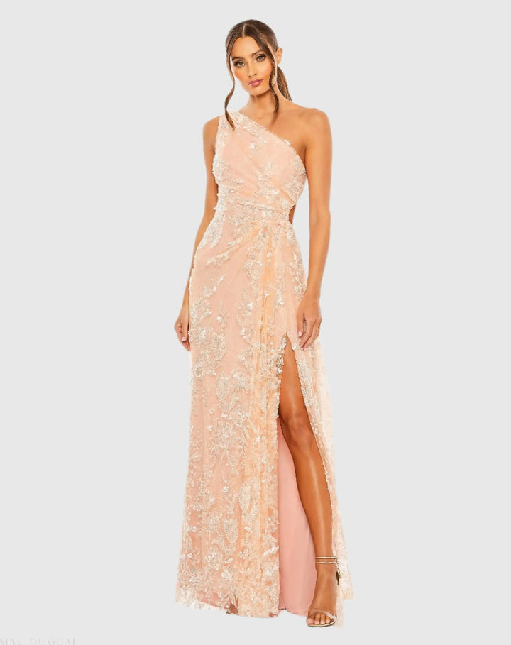 Mac Duggal 68507 One Shoulder Side Cut Embellished Gown