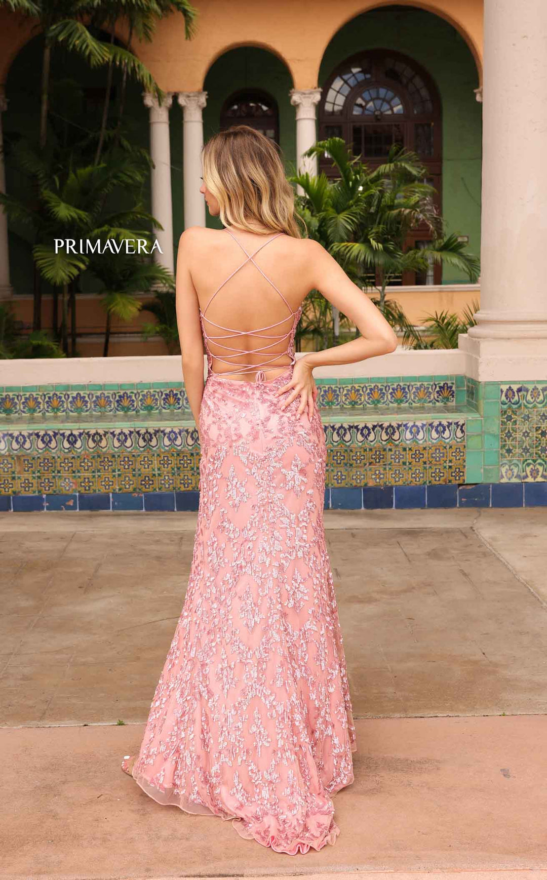 pink primavera dress Primavera Strapless Sequin Prom Dress 4550