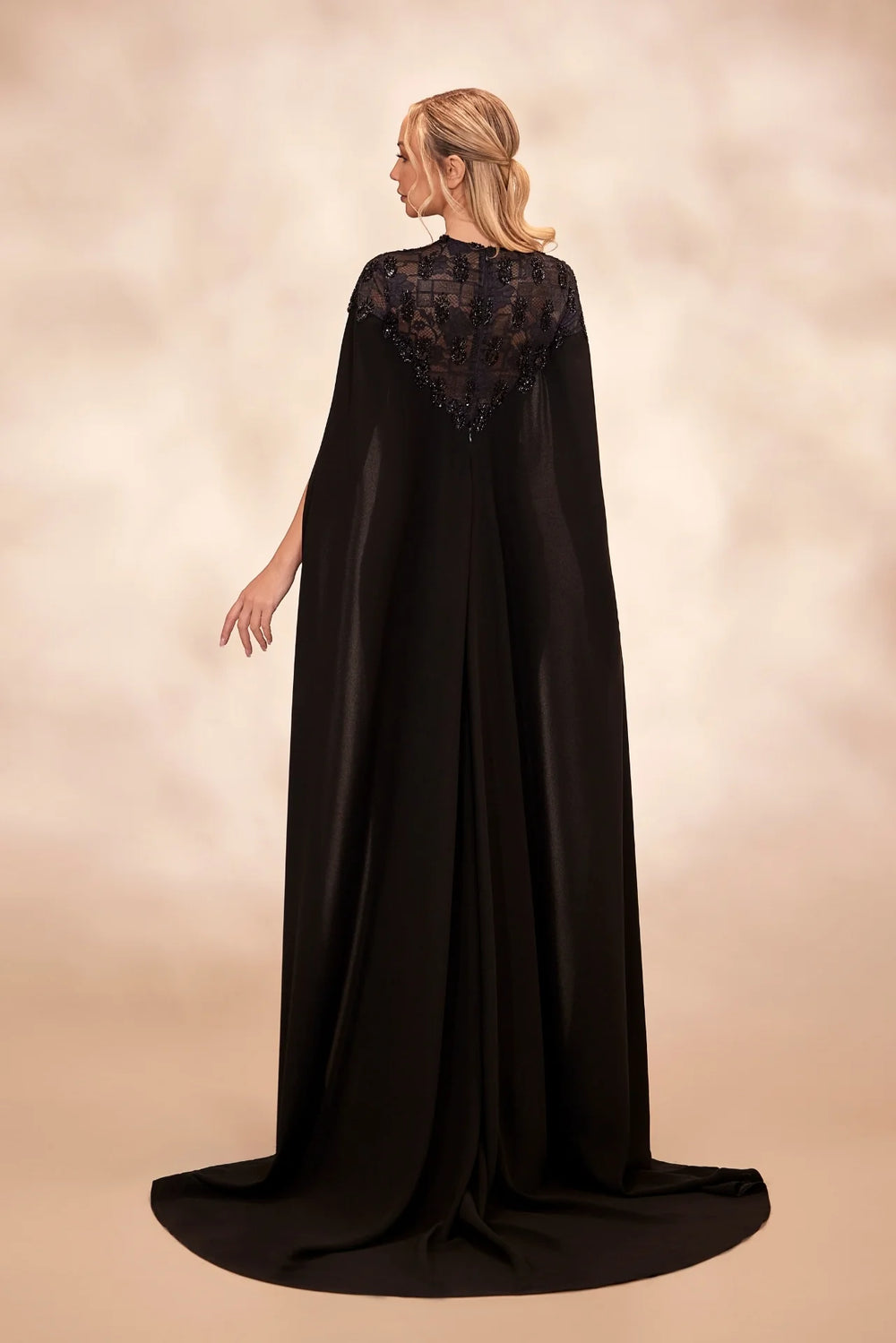 black column dress Reverie Couture RTW11 Nude dress with a plunging V-neckline with multicolor beading Black / 14