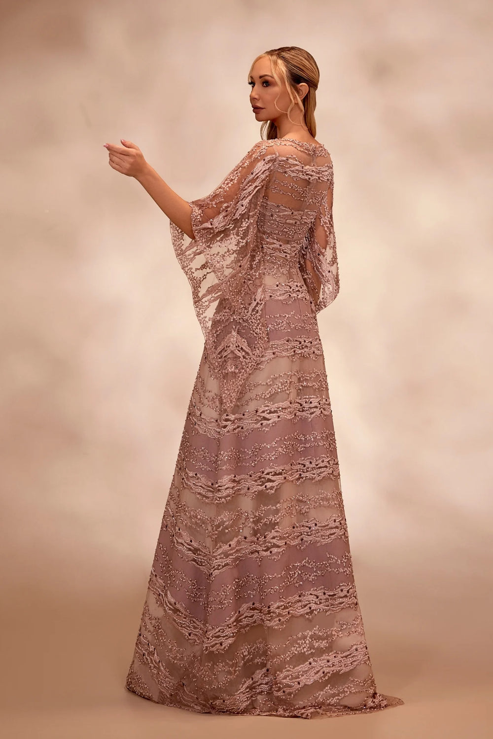 RTW2- Rosewood dress with semi-sheer boat neckline - FOSTANI.com