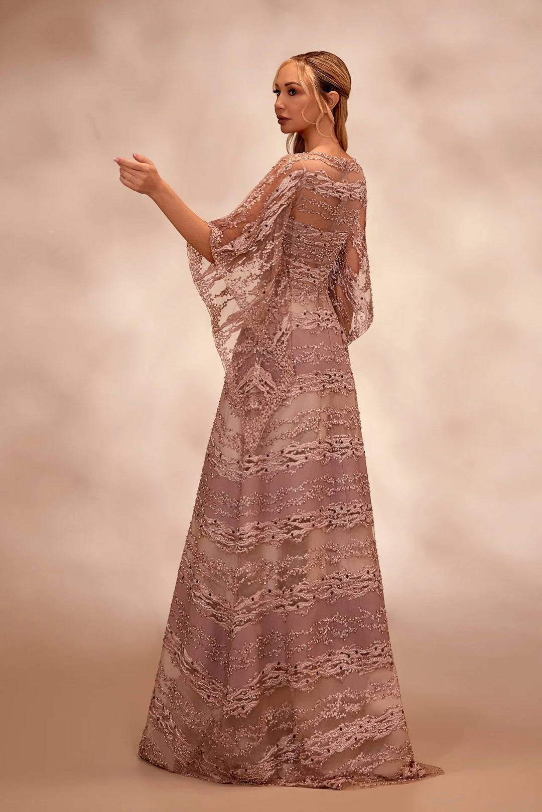 RTW2- Rosewood dress with semi-sheer boat neckline - FOSTANI.com