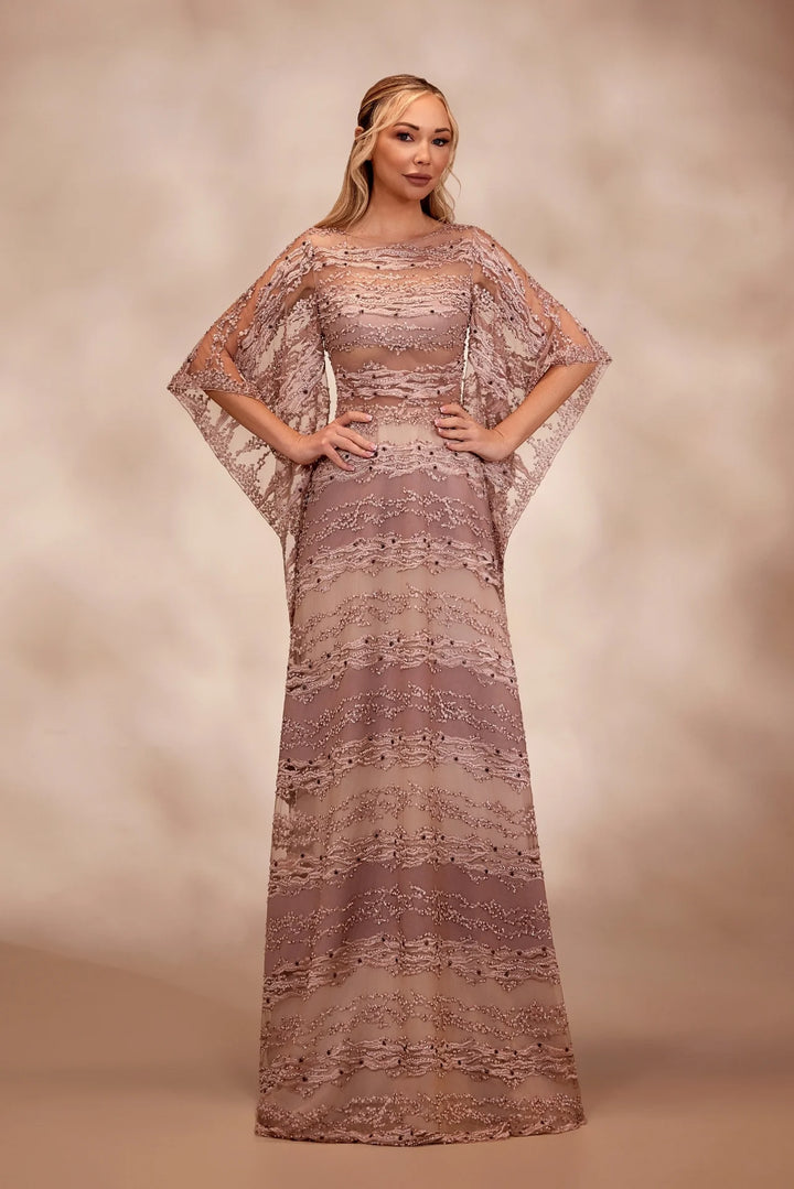 RTW2- Rosewood dress with semi-sheer boat neckline - FOSTANI.com