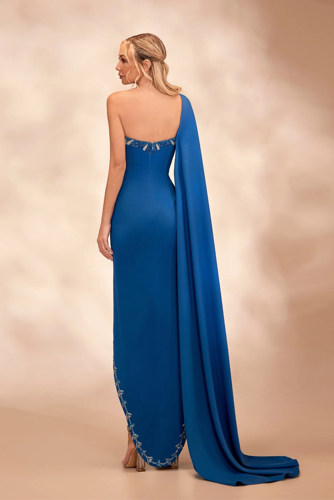 petrol blue evening dress Reverie Couture RTW19 One-Shoulder Couture Dress