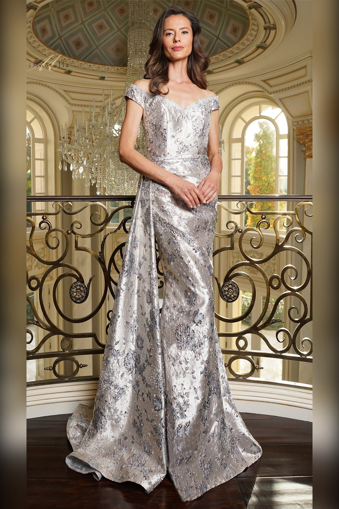 Rina Di Montella RD2912-1 off-the-shoulder mother of the bride gown full-length front view