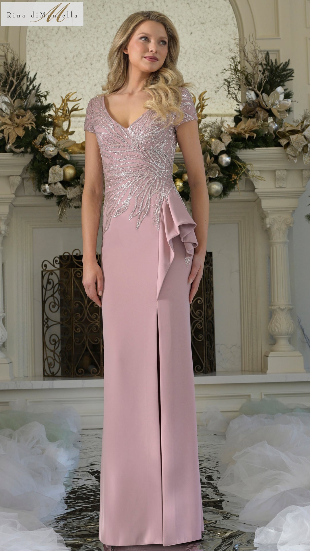 champagne evening dress uk LaDivine S440C Long Pleated Prom Formal Beaded Plus Size Dress