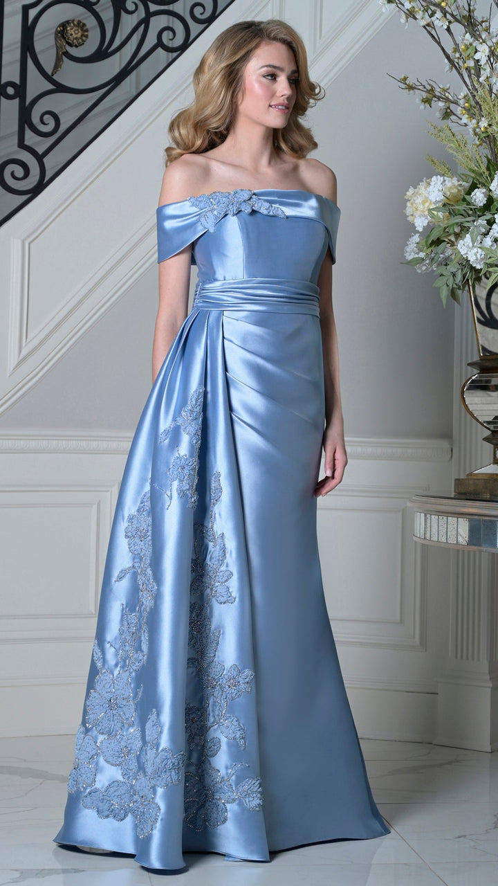 Rina Di Montella RD3504-1 Off-the-Shoulder Cap Sleeve Floor-Length Mother of the Bride Dress