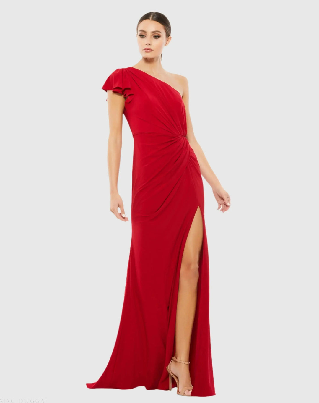 Mac Duggal 67858 Ruffled One Shoulder Draped Gown