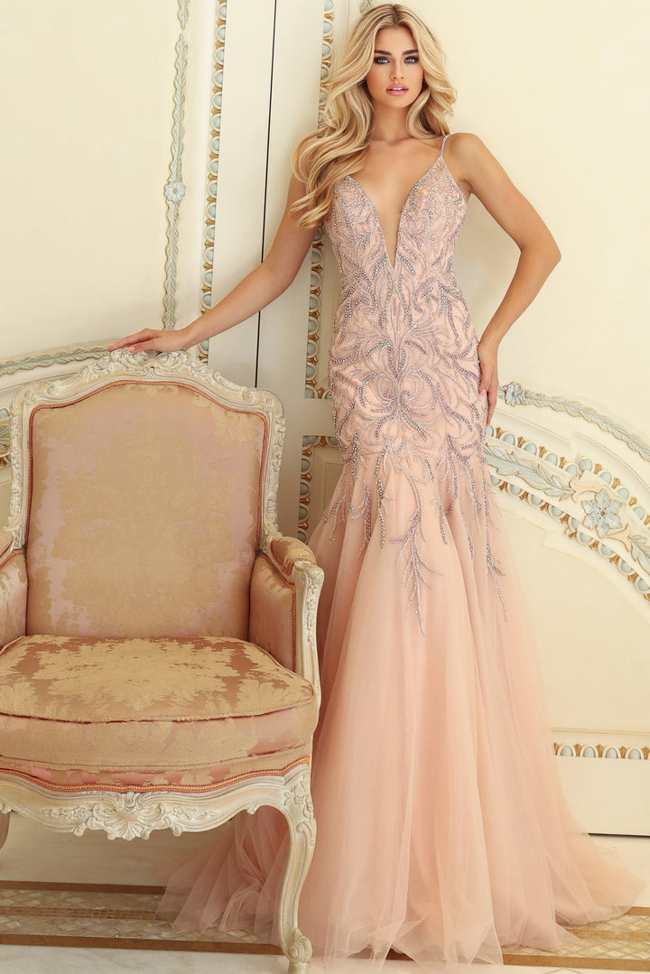 Jovani S62456 Embellished Fitted Gown With Deep V Neck