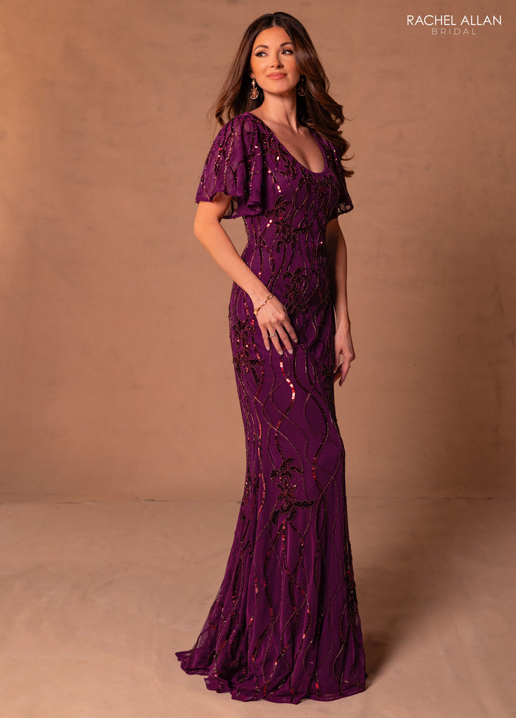 Rachel Allan RB8179 Scoop Neckline Flutter Sleeves Stretch Tulle
