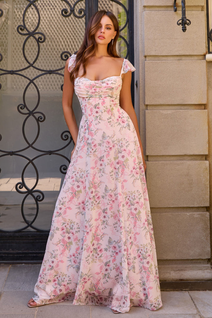 Amoris T749 Floral Chiffon A-Line Bridesmaid Dress