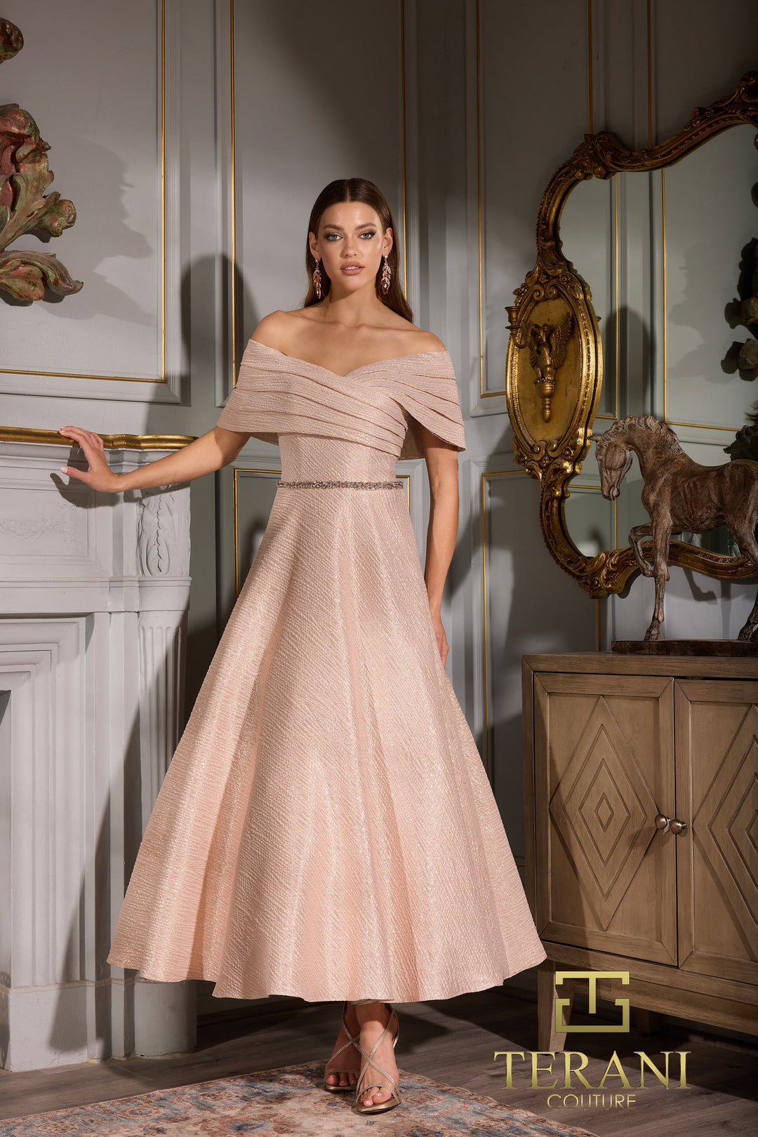 terani gold dress Terani 261M6435 Long Formal Dress Nude / 12