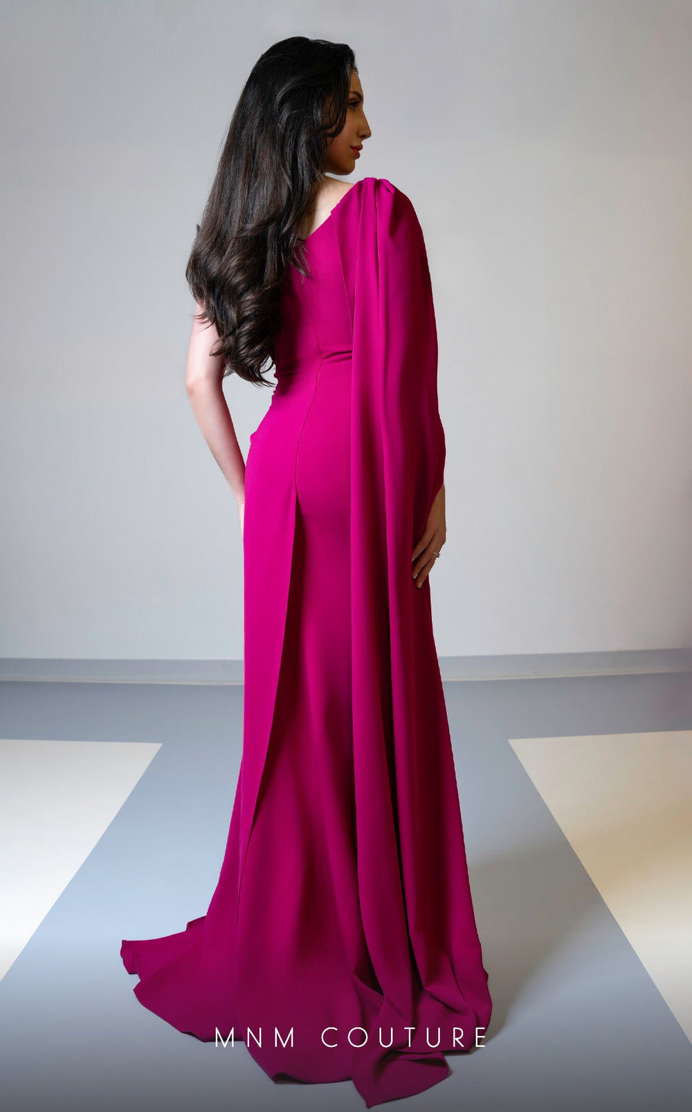 MNM Couture V02029A : Asymmetrical Rayon Crepe Gown with Waist Embellishments - FOSTANI.com