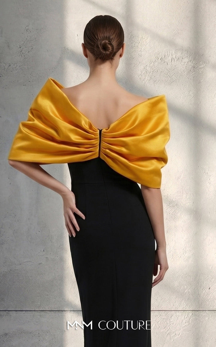 MNM Couture V07508 : Cap Sleeve Satin two colors Gown with Bow - FOSTANI.com