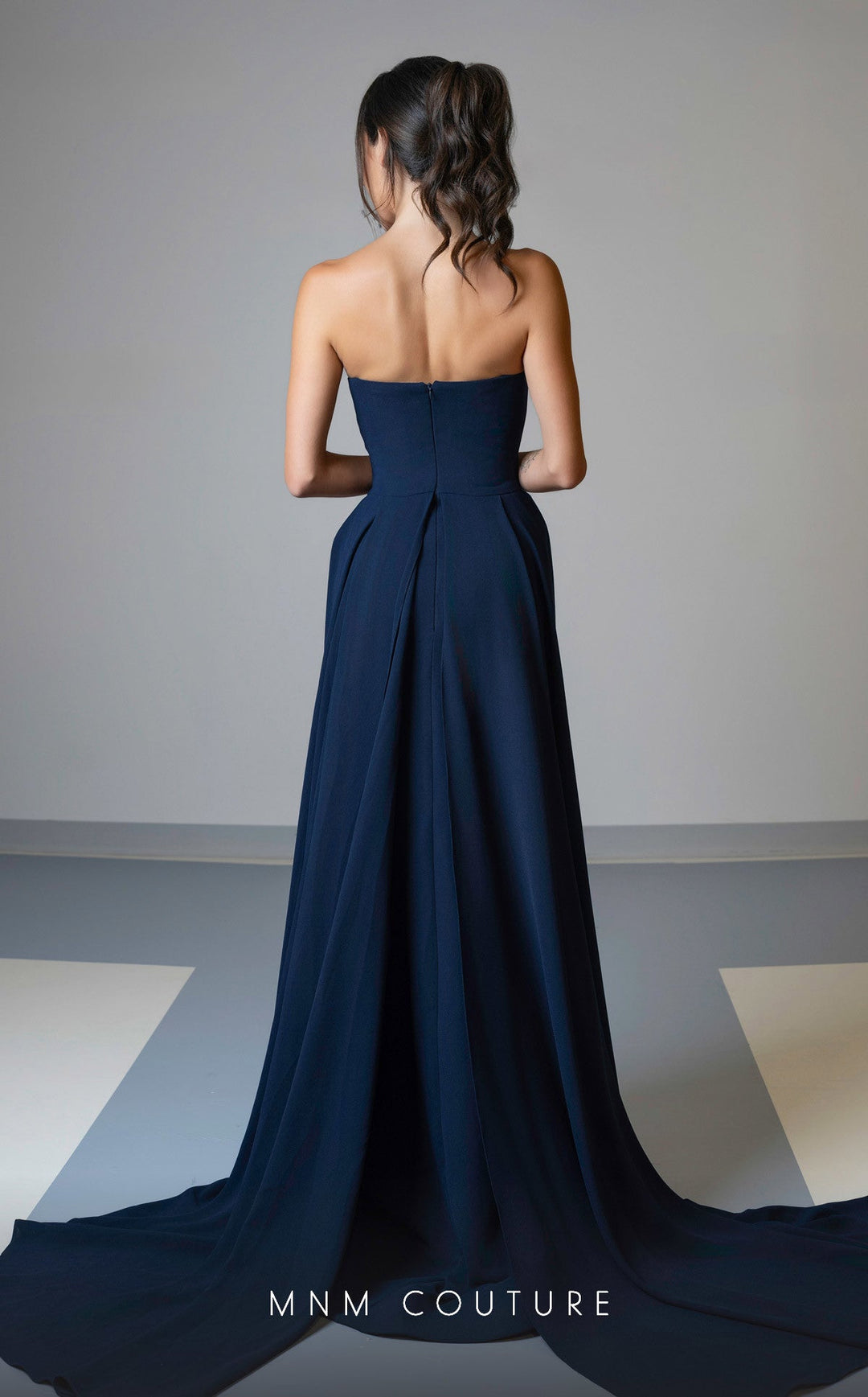 MNM Couture V07539 : Sleevless Asymmetrical Embroidered Center Prom Gown with Long Train - FOSTANI.com