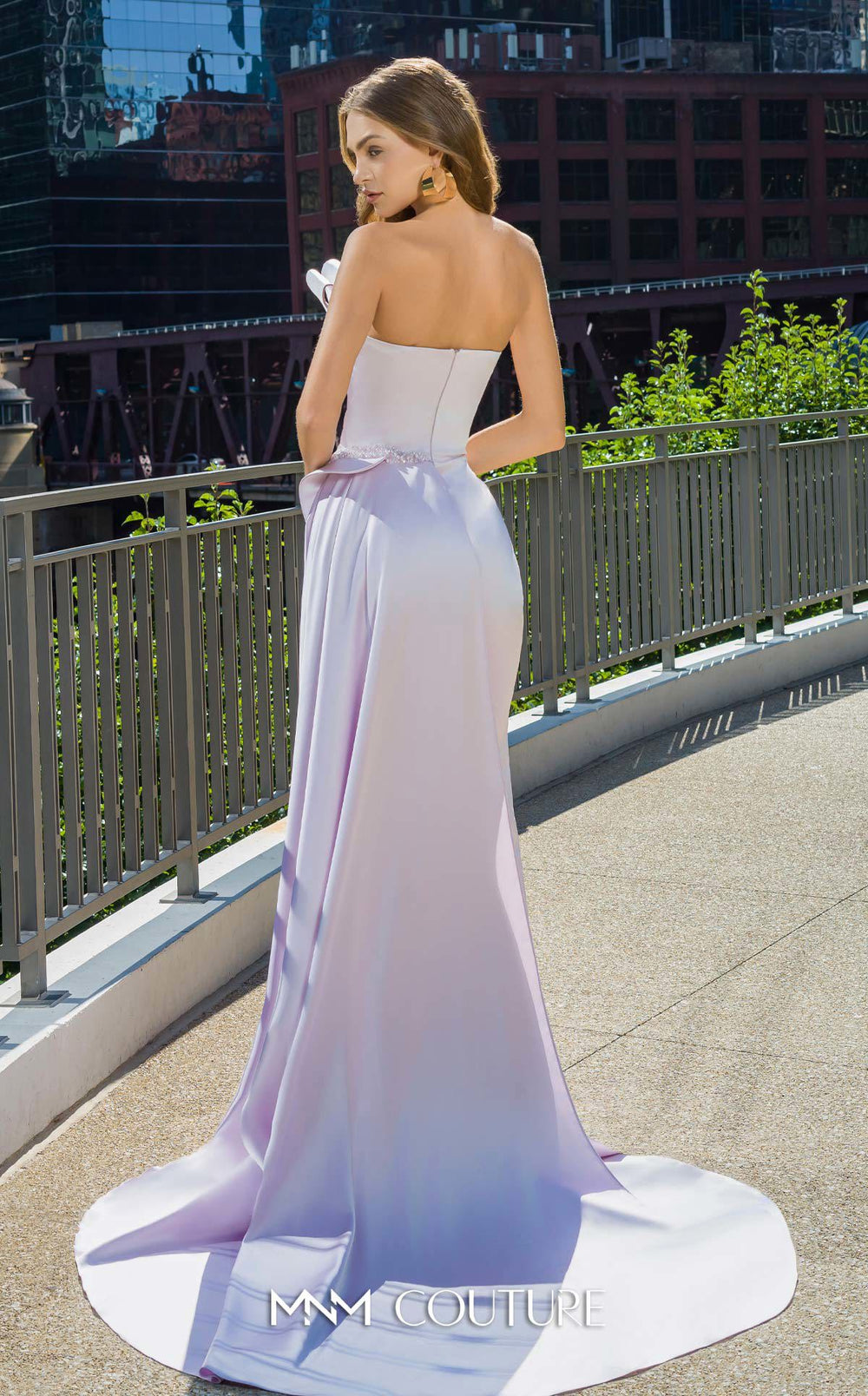 MNM Couture V07578 : Asymmetric Sweetheart Silk Gown Embellished with Pearls - FOSTANI.com