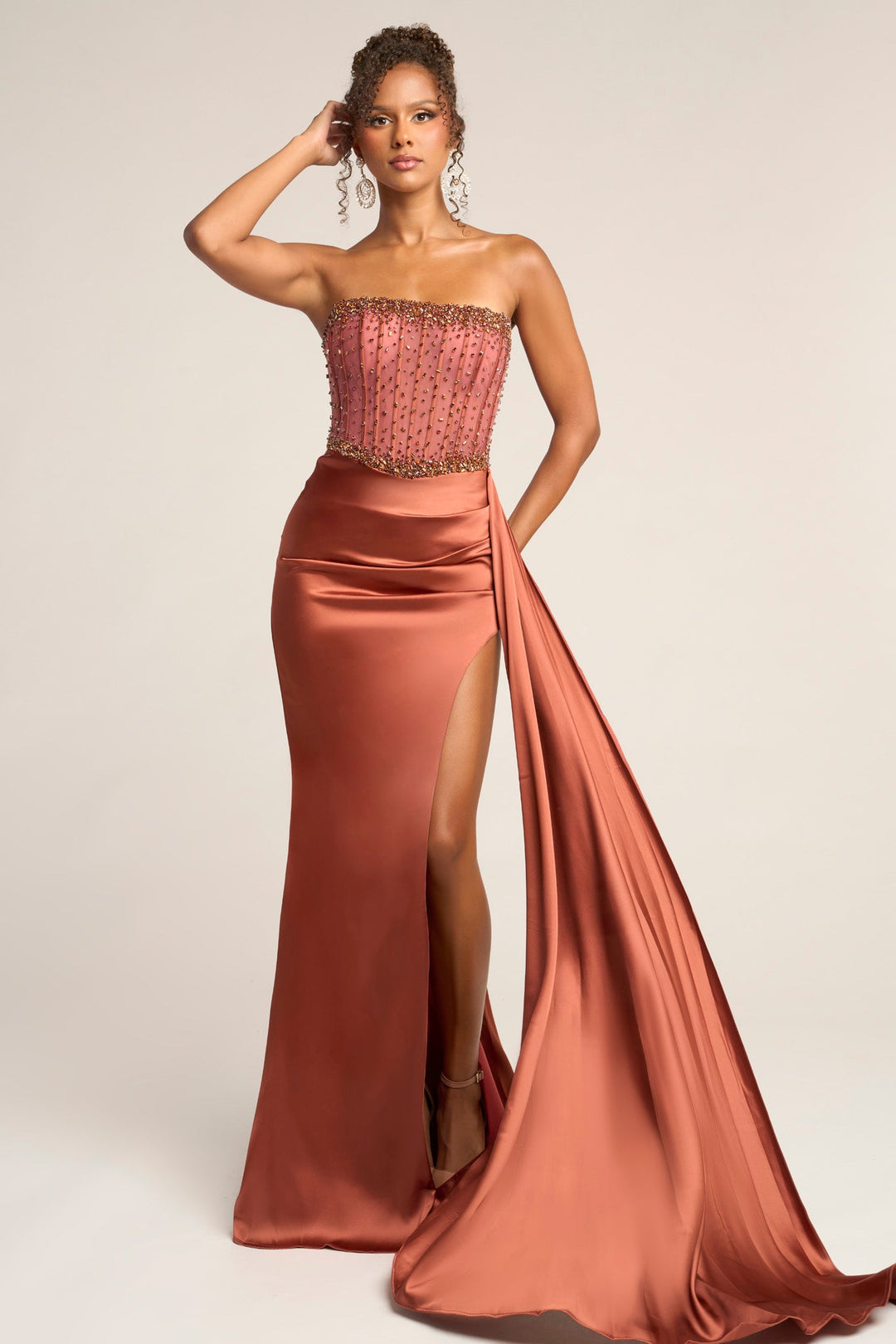 Portia & Scarlett XO040 Strapless Corset Satin Prom Dress 2026 Deep Red / 0