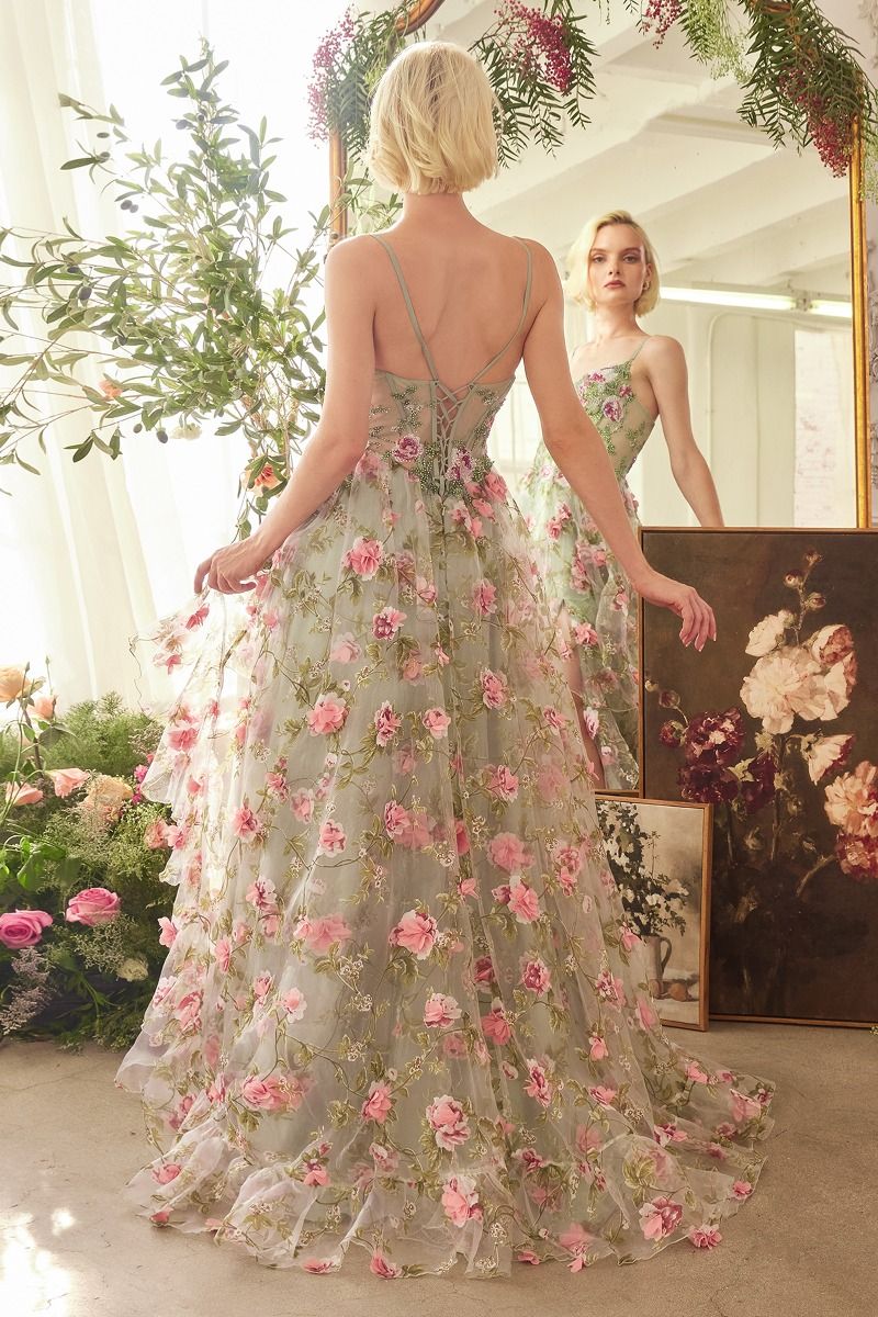 elegant dress with embossed flowers Balloon Sleeve Long Evening Dress with Embossed Flower Detail Red / 1