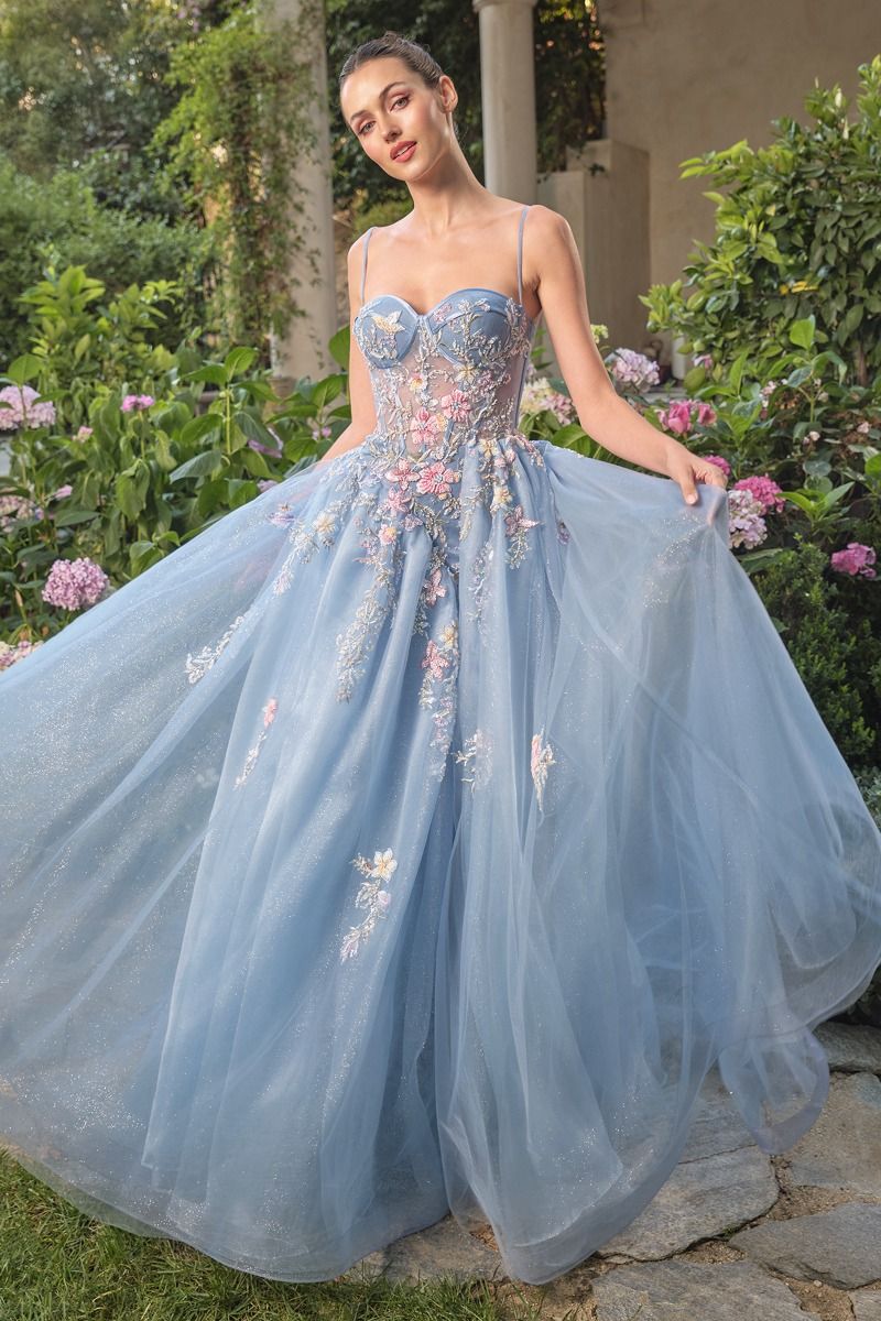 andrea and leo prom dress & Couture A1490 Sweetheart Corset 2026 Dress, BLUE / 4 Sexy 17th Birthday Dresses Size:3xl Alice Floral Embroidery Gown ss'25
